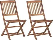 'vidaXL Set of 2 Solid Acacia Wood Folding Dining Chairs for Outdoor Patio and Terrace - Farmhouse Style, Brown