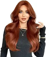 Long Auburn Wavy Synthetic Wig, Wigs Party Daily Use (Brown)