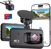 Dash Cam Front and Rear,4K Dual Dashcam with 64GB Card,4K+1080P Wifi Dash Camera