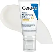 CeraVe Facial Moisturising Lotion AM SPF50 52ml, Sunscreen & Face Moisturiser 2-in-1 with UVA/UVB Protection, Ceramides + Hyaluronic Acid + Niacinamide + MVE Technology, Non-Greasy + Fragrance Free, Suits Sensitive Skin