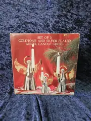 Godinger Angel Candle Stick Holders Two Tone Silver Plated Set of 3 -5”,7”,9”