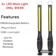 Portable COB LED Work Light Car Garage Mechanic USB Rechargeable Torch Lamp ONS