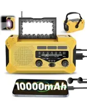 10,000mAh Emergency Hand Crank Radio, Weather Alert, Flashlight, Solar, USB, SOS