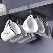 2pcs Mug Hooks Under Cabinet Mug Holder Rack,Adhesive Coffee Cups Holder Hanger for Cups/Kitchen Utensils/Ties Belts/Scarf/Keys Storage, Fit for 2.5cm Thickness Shelf or Less (Black, 26*2.5*6.5CM)