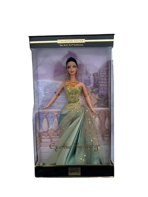 NIB 2002 Exotic Beauty Barbie The Style Set Collection Black Hair Green Dress