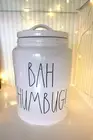 BAH HUMBUG Biscuit Cookie Jar/Cannister White/Black Letters* Rae Dunn * New *Fun