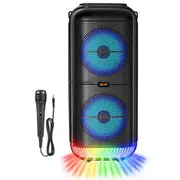 1200W Super Outdoor Bluetooth Speaker 6 Inch Double Horn Subwoofer Portable Wireless Column Bass So Black