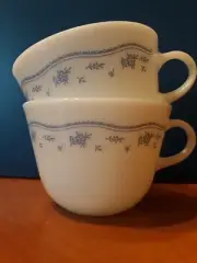 TWO NEW Corning Corelle Morning Blue Floral Milk Glass Coffee Tea Cup Mug Vtg.