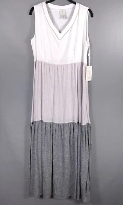 NWT Joie LINEN Blend Rhinestone V Neck Sleeveless Color Block Maxi Dress SMALL