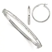 Avariah Solid Sterling Silver Diamond Cut 4mm Bangle and 3mm Hoop Earring Set