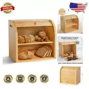 Elegant 2-Tier Bamboo Bread Box - Perfect for Organizing Breads and Pastries