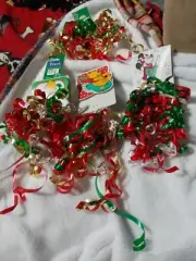 4 Mickey Mouse & Pooh Gift Tag Curling Ribbon Swirls Gold Red White & Green