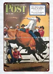 restaurant pub of accent walls 1945 Fred Ludekens Cowboy Rodeo metal tin sign