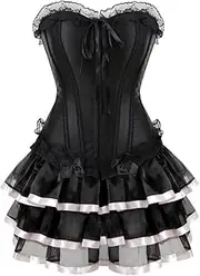 [OFFSUM] Women's Sexy Corset - Adjustable Solid Color Lace Mesh Patchwork Lingerie Summer Ruffles Sleeveless Backless Party Wedding Streetwear Top