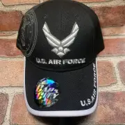 BLACK USAF UNITED STATES AIR FORCE WINGS LOGO HAT CAP ADJUSTABLE US USA SEAL NWT