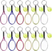 Ancefine 12 Pieces Tennis Racket Keychain Key Ring Metal Tennis Ball Split Ring,6 Color