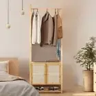 P&P Bamboo Clothing Garment Rack Side Bar Scarfs Hanger Stand Rattan Cabinet Storage