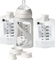 Tommee Tippee Breast Milk Starter Set, Compatible with All Leading Breast Pumps, Includes Breast-Like Teats, Milk Pouch Bottle Holder, 20x Pre-Sterilised Breastmilk Pouches and Adaptor Set