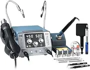 Kaisi 2in1 Soldering Station & Hot Air Gun 720W Digital Temperature Control 450°C Precision Heating 120 L/min Quiet Fan Includes 5 Nozzles 3 Tips Solder Kit & AU Plug for PCB Repair & DIY Electronics