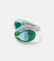 [Kamyen] Kamyen Ying Yang 18kt white gold and enamel ring with emeralds and diamonds I silver