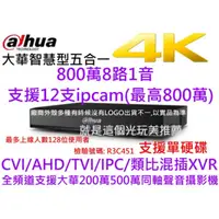 在飛比找蝦皮購物優惠-【4K800萬8路1音XVR】大華防駭混插XVR=DVR+N