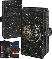 [Bistup] 【46 Slots Credit Card Holder Women Ladies Female Teen Girls Rfid Genuine Leather Cardholder Large Capacity Billfold, 1-Sun Moon Star, Modern