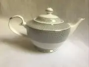 NEW GRACE'S TEAWARE WHITE+SILVER METALLIC POLKA DOT TEA,COFFEE POT,TEAPOT