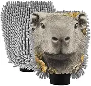 XYMZR Absorbent Microfiber Car Wash Mitt Capybara Flower, Funny Cute Anime Scratch Free for Cars Cleaning, Home Cleaning Mitts, 2 Pack, 10.24” L x 7.09” W