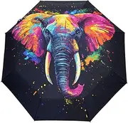 [GAIREG] Colorful Elephant Portrait Windproof Travel Umbrella Small Automatic Rain Umbrellas for Backpack, Purse, Car