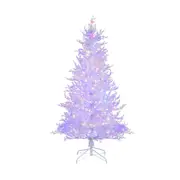 Costway 185CM Pre-Lit Christmas Tree Snow-Flocked Xmas Tree w/383 Tips Artificial Tree 300 Lights 11 Modes Home Party White