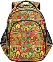 [RPLIFE] Colorful Abstract Cat 17 Inch Backpack for Kids, Elementary School Backpack for Travel, Colorful Abstract Cat