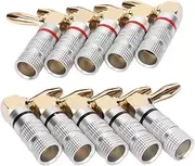 10 Pcs Banana Plug 24K Gold Plated, Banana Plugs Audio Jack Connector 24k Gold Dual Screw Lock Speaker Connector for for 4mm Speaker Cable Sound Jack