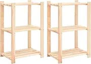 2 Pack Shelving Unit Storage Shelves, 3-Tier Storage Rack, Multipurpose Shelf Display Rack for Living Room, Kitchen, Bathroom, Balcony, 60x38x90 cm Solid Wood Pine