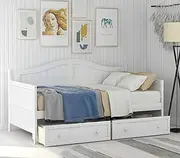 Wood Twin Size Daybed with Storage Drawers, Twin Daybed Sofa Bed Frame for Bedroom, Guest Room, Living Room