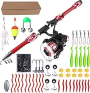 Child Fishing Pole, Kids Fishing Kit, Set of 55 Telescopic Portable Pole Gear Kit for Family Beginner Camping Backpacking