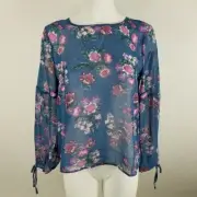 Pink Rose Sheer Blue Peasant Top