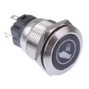 Boat Deck Light (Mirrored) Blue LED Latching 19mm Vandal Push Button Switch 12V