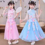 Kid Hanfu Tang Suit Two-piece Set Tops and Skirts Tassel Embroidery Chinese