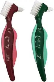 OPLLER 2 Pcs Premium Hard Denture Toothbrush, Cleaning Brush, Multi-Layered Bristles & Portable Double Sided