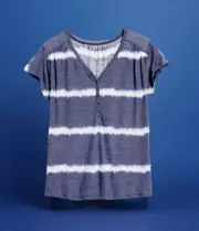 NWT: Old Navy Loose V-Neck Linen Blend Henley Top, Blue Tie-Dye, Size L