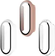 3-Packs Screen Protector Case for Mi Band 8, Case Compatible with Mi Band 8 (Pink+White+Transparent)