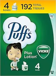 Puffs Plus Lotion with The Scent of Vick's Facial Tissues, 4 Cubes, 48 Tissues Per Box