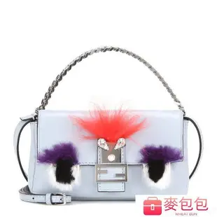 FENDI Micro Baguette fur-trimmed 魔魔皮草鍊帶羊皮晚宴包-麥包包