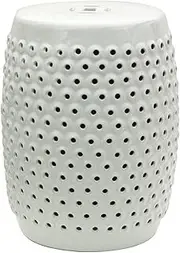 Ceramic Drum Table Decorative Garden stools, Decorative Ceramic Garden Stool, Glazed Hollow Shoe Changing Stool Drum Stool, Suitable for Outdoor Garden,(White)
