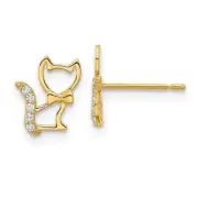 14k Gold Madi K Childrens Kitten with CZ Tail Post Earrings 0.36"