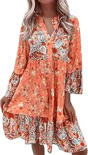 [Generic] Womens Work Dresses Business Casual Ladies Floral Print Layered Panel Skirt Mini Dress Winter Evening Long Dresses for Women