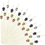 Boao 200 Pieces Skull Picks Skull Toothpicks Cocktail Picks Fruit Sticks Toothpicks Sandwich Appetizer Bamboo Skewers for Christmas Halloween Birthday Party Decorations(Green, White, Purple, Orange)