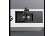 1160x500mm Single Bowl Small bowl with Drainer Board Granite Kitchen Laundry Sink Top/Flush Mount Black