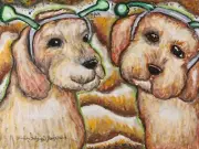 GOLDENDOODLE Martians Mars ACEO PRINT Mini Dog Art Card 2.5 X 3.5 Artist KSAMS
