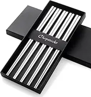Buyer Star 5-Pair Silver Stainless Steel Metal Reusable Chinese Square Chopsticks